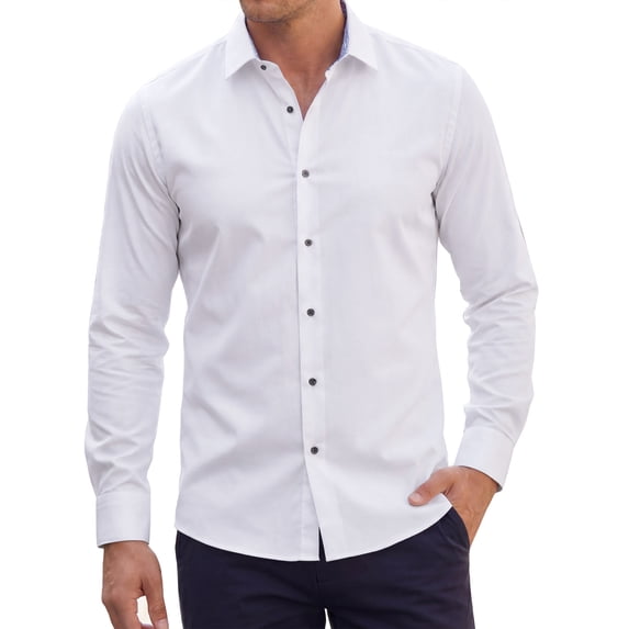 INSPIRE CHIC Men's Dress Shirt Two-Tone Collar Long Sleeve Button Down Shirt Top S White