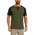 thumbnail image 1 of INSPIRE CHIC Men's Button Down Color Block Short Sleeve Raglan Henley Shirts XL Olive Green, 1 of 5