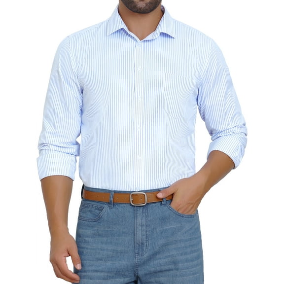 INSPIRE CHIC Men's Button Down Long Sleeve Business Pattern Dress Shirt M Sky Blue