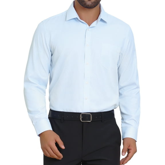 INSPIRE CHIC Men's Button Down Long Sleeve Business Pattern Dress Shirt M White Blue