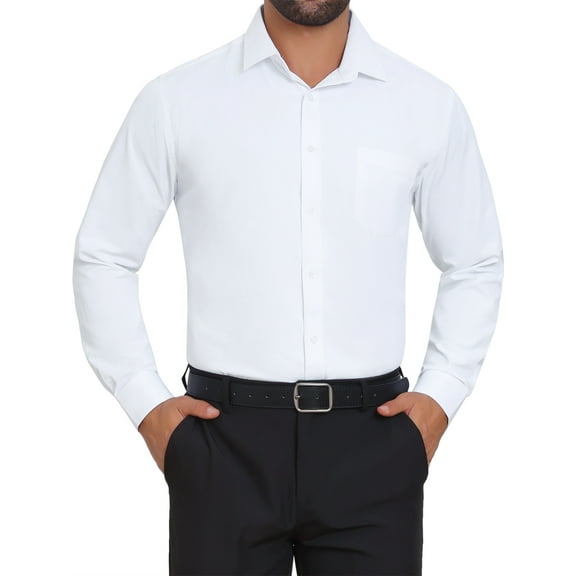 INSPIRE CHIC Men's Button Down Long Sleeve Business Pattern Dress Shirt XL White