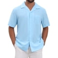 thumbnail image 1 of INSPIRE CHIC Men's Camp Collar Chest Pocket Button Down Short Sleeve Cotton Shirts L Light Blue, 1 of 4