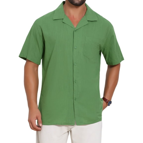 INSPIRE CHIC Men's Camp Collar Chest Pocket Button Down Short Sleeve Cotton Shirts XL Green