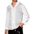 thumbnail image 1 of INSPIRE CHIC Men's Camp Collar Long Sleeve Sequin See Through Shirt L White, 1 of 6
