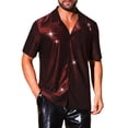 thumbnail image 1 of INSPIRE CHIC Men's Camp Collar Metallic Short Sleeve Button Down Shiny Disco Shirts S Red, 1 of 4