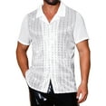 thumbnail image 1 of INSPIRE CHIC Men's Camp Collar Patchwork Short Sleeved Club Sequin Sheer Shirts 2XL White, 1 of 6