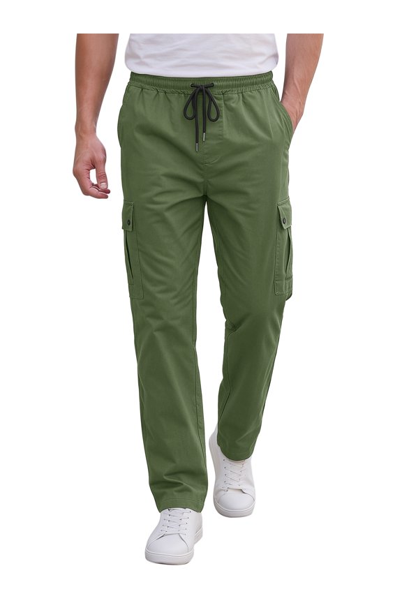 Men's Cargo Pants with Drawstring Elastic Waist Athletic Sweatpants 32 Olive Green