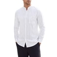 thumbnail image 1 of INSPIRE CHIC Men's Shirt Band Collar Striped Long Sleeve Button Down Shirt  S White, 1 of 5