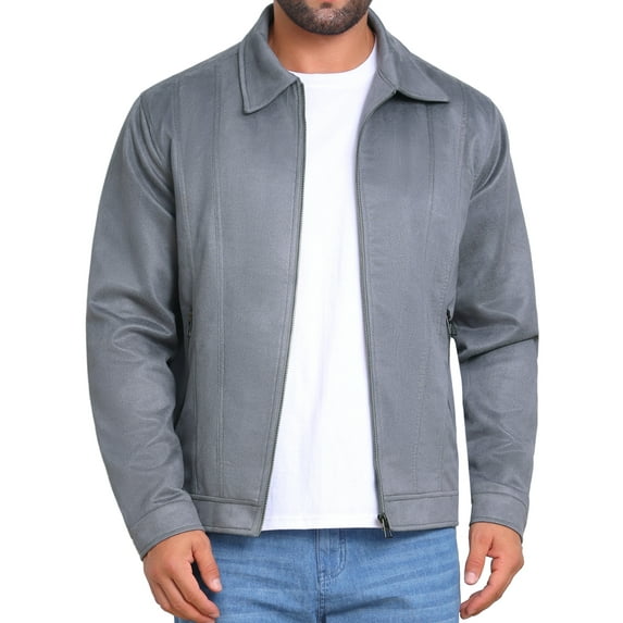 INSPIRE CHIC Men's Casual Coat Collared Zipper Outdoor Wear Vintage Suede Jacket XL Gray