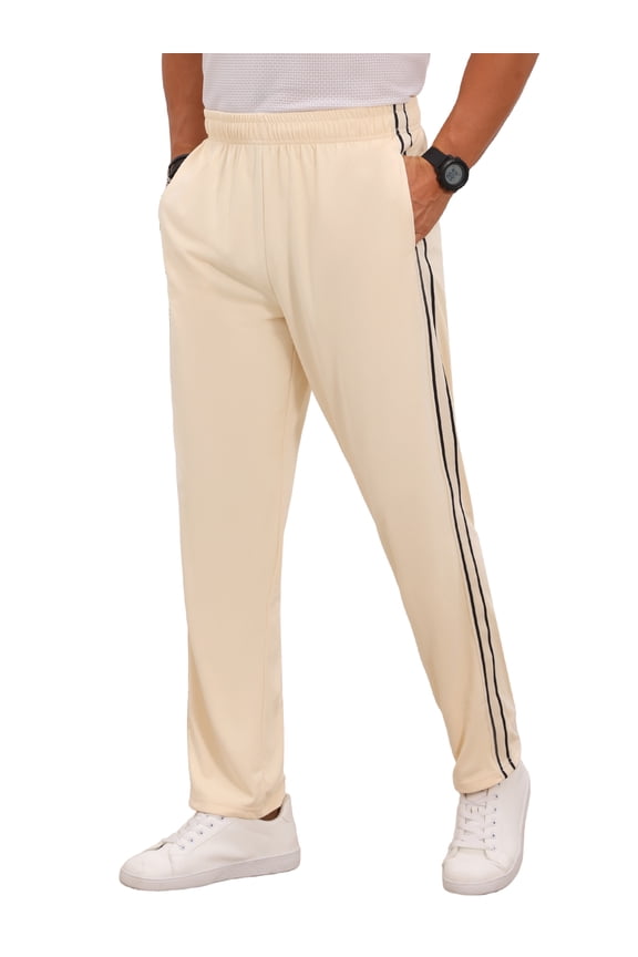 Men's Casual Drawstring Waist Straight Leg Side Stripes Streetwear Sweatpants 34 Beige