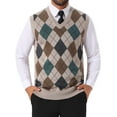 thumbnail image 1 of INSPIRE CHIC Men's Casual Knit Sleeveless V-Neck Plaid Argyle Sweater Vest M Light Brown, 1 of 5