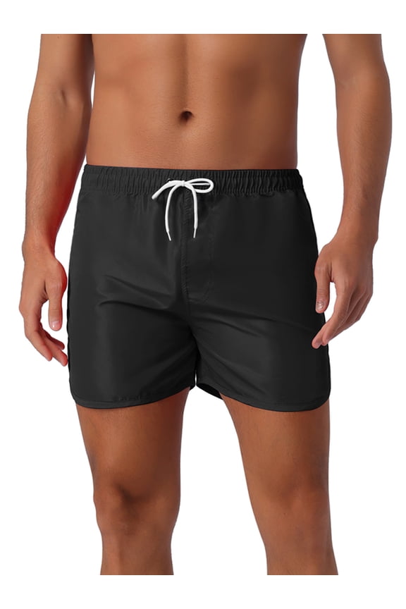 Men's Casual Lightweight Solid Color Elastic Waist Drawstring Summer Beach Board Shorts 28 Black