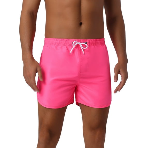 INSPIRE CHIC Men's Casual Lightweight Solid Color Elastic Waist Drawstring Summer Beach Board Shorts 28 Pink