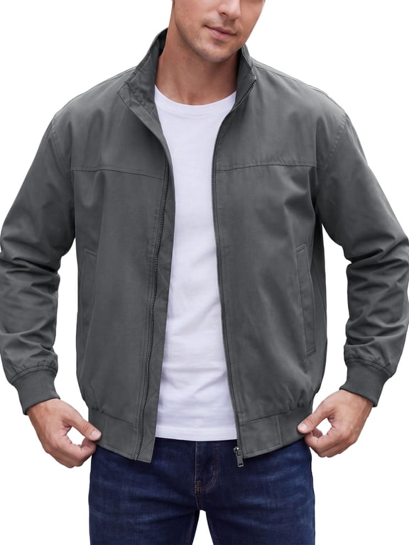 Men's Casual Lightweight Zip Up Golf Work Bomber Jacket for Spring and Autumn M Gray