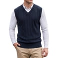 thumbnail image 1 of INSPIRE CHIC Men's Casual Pullover V-Neck Solid Lightweight Cable Knit Sweater Vest M Navy Blue, 1 of 6