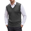 thumbnail image 1 of INSPIRE CHIC Men's Casual Pullover V-Neck Solid Lightweight Cable Knit Sweater Vest S Dark Gray, 1 of 6
