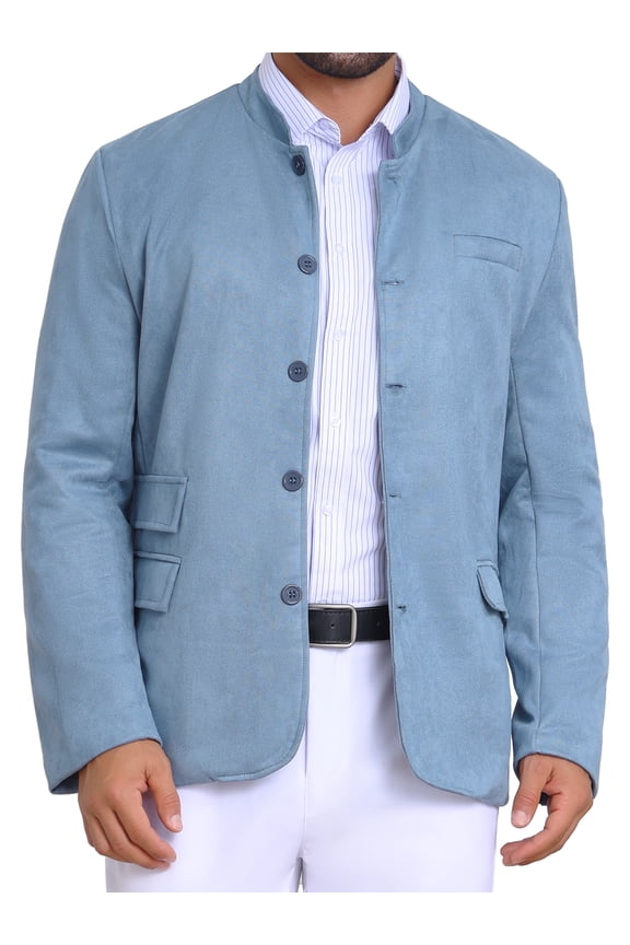 Easter Men's Casual Suit Jacket Stand Collar Single Breasted Suede Blazer XL Blue