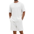 thumbnail image 1 of INSPIRE CHIC Men's Casual Texture Crew Neck Solid Shirt Top and Shorts 2 Piece Outfits L White, 1 of 6