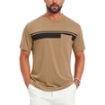 thumbnail image 1 of INSPIRE CHIC Men's Chest Pocket Striped Print Crew Neck Short Sleeve T-Shirt 3XL Khaki, 1 of 5