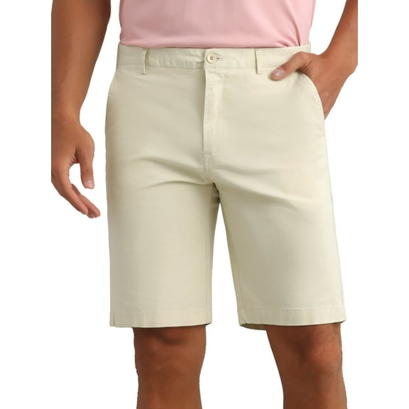INSPIRE CHIC Men's Classic Button Solid Color Flat Front Zipper Formal Chino Dress Shorts 34 Beige