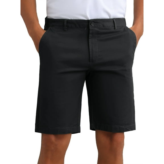 INSPIRE CHIC Men's Classic Button Solid Color Flat Front Zipper Formal Chino Dress Shorts 36 Black