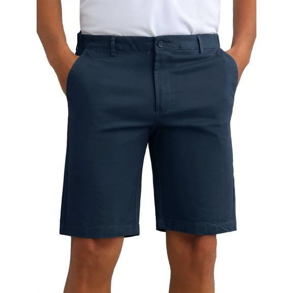 INSPIRE CHIC Men's Classic Button Solid Color Flat Front Zipper Formal Chino Dress Shorts 36 Dark Blue