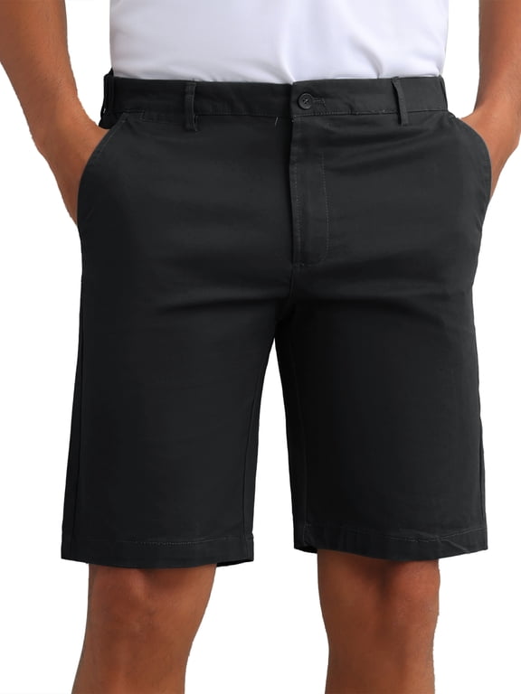 Men's Back to School Classic Button Solid Color Flat Front Zipper Formal Chino Dress Shorts 38 Black