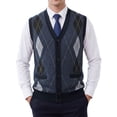 thumbnail image 1 of INSPIRE CHIC Men's Classic Sleeveless V-Neck Button Argyle Knitwear Sweater Cardigan Vest M Navy Gray, 1 of 6
