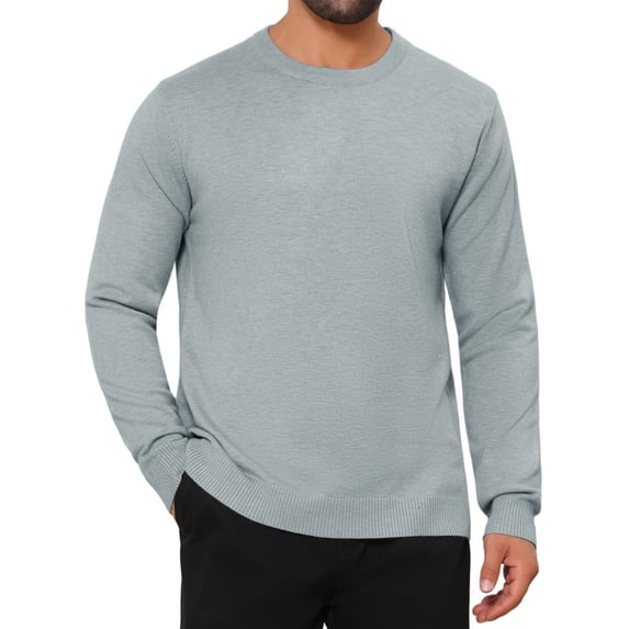 INSPIRE CHIC Men's Classic Solid Color Crew Neck Long Sleeve Soft Knit Pullover Sweater L Light Gray