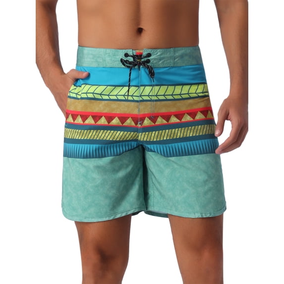 INSPIRE CHIC Men's Color Block Drawstring Waist Pool Beach Striped Swimming Shorts 30 Green