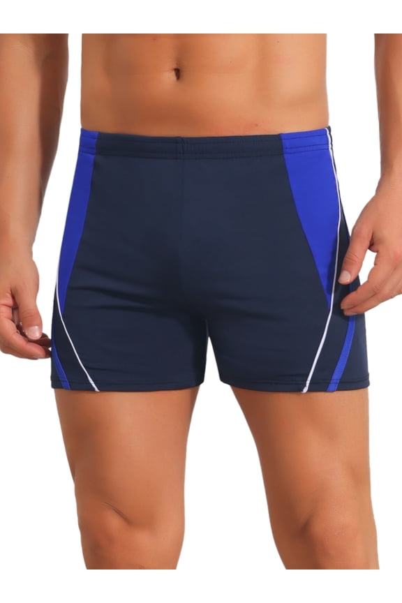Men's Color Block Swimwear Adjustable Drawstring Pool Swimming Shorts 30 Dark Blue