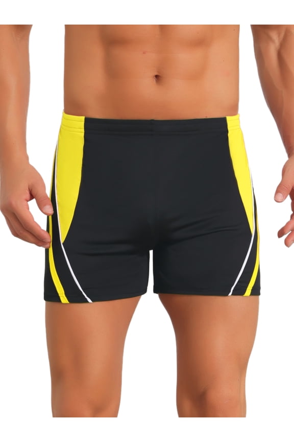 Men's Color Block Swimwear Adjustable Drawstring Pool Swimming Shorts 32 Yellow