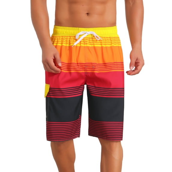 INSPIRE CHIC Men's Colorblock Striped Adjustable Drawstring Vacation Surfing Board Shorts 32 Red