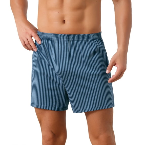 INSPIRE CHIC Men's Comfortable Breathable Cotton Mid-Waisted Striped Boxer Shorts 28 Blue
