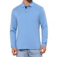 thumbnail image 1 of INSPIRE CHIC Men's Contrast Button Collared Pocket Long Sleeves Golf Polo T-Shirts L Light Blue, 1 of 6