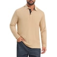 thumbnail image 1 of INSPIRE CHIC Men's Contrast Button Collared Pocket Long Sleeves Golf Polo T-Shirts XL Beige, 1 of 5