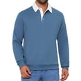 thumbnail image 1 of INSPIRE CHIC Men's Contrast Collared Long Sleeves Pullover Polo Sweatshirt M Blue, 1 of 6