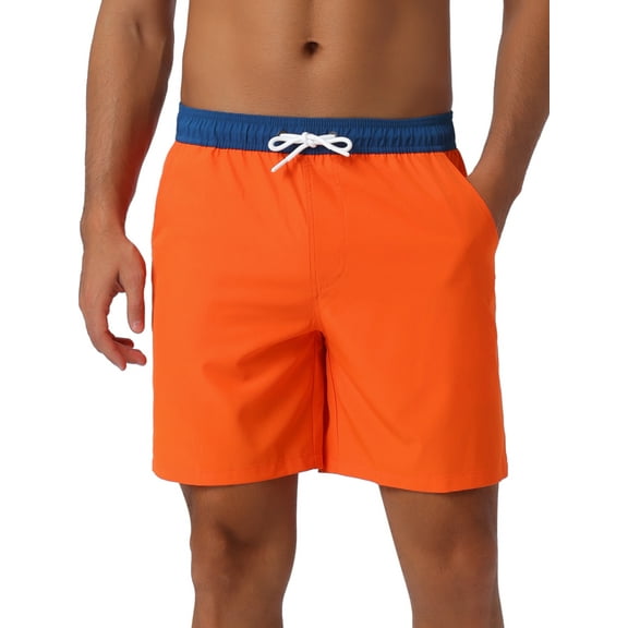 INSPIRE CHIC Men's Contrast Color Elastic Waist Lining Surfing Drawstring Swimming Shorts 38 Orange