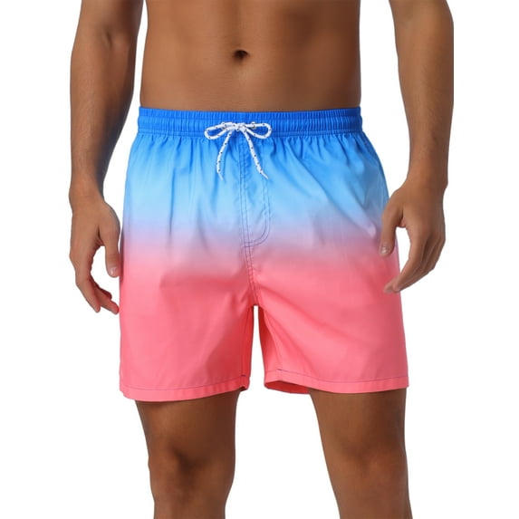 INSPIRE CHIC Men's Contrast Color Gradient Elastic Waist Summer Drawstring Beach Shorts 28 Blue Red