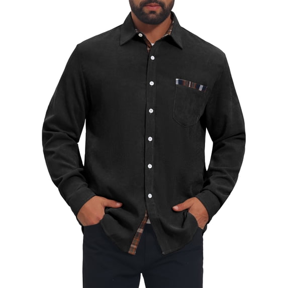 INSPIRE CHIC Men's Contrast Dress Shirt Plaid Collar Casual Button Down Shirts M Black