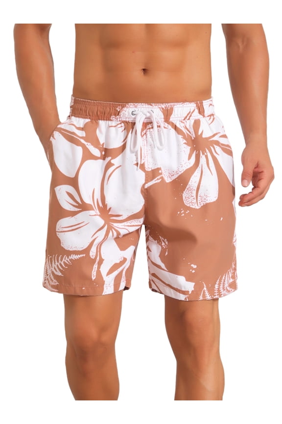 Men's Contrast Pattern Drawstring Bathing Summer Beach Shorts 34 Light Orange