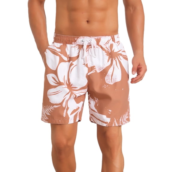 INSPIRE CHIC Men's Contrast Pattern Drawstring Bathing Summer Beach Shorts 38 Light Orange