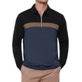 thumbnail image 1 of INSPIRE CHIC Men's Golf Shirt Zip Neck Color Block Long Sleeve Collared Casual Top L Navy Blue, 1 of 6