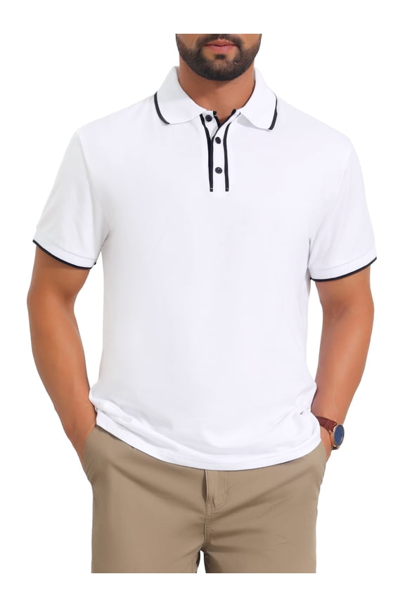 Outfit Men's Contrast Trim Short Sleeve Three-Button Closure Knitted Polo Shirts L White