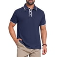 thumbnail image 1 of INSPIRE CHIC Men's Contrast Trim Short Sleeve Three-Button Closure Knitted Polo Shirts S Navy Blue, 1 of 5