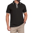 thumbnail image 1 of INSPIRE CHIC Men's Contrast Trim Short Sleeve Three-Button Closure Knitted Polo Shirts XL Black, 1 of 5