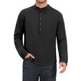 thumbnail image 1 of INSPIRE CHIC Men's Henley Shirt Long Sleeve Solid Color Button Placket Pullover Top L Black, 1 of 5