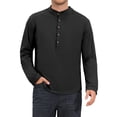 thumbnail image 1 of INSPIRE CHIC Men's Henley Shirt Long Sleeve Solid Color Button Placket Pullover Top M Black, 1 of 6