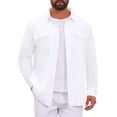 thumbnail image 1 of INSPIRE CHIC Men's Long Sleeve Button Down Shirt Two Chest Pockets Casual Cotton Linen Shirt Top S White, 1 of 4