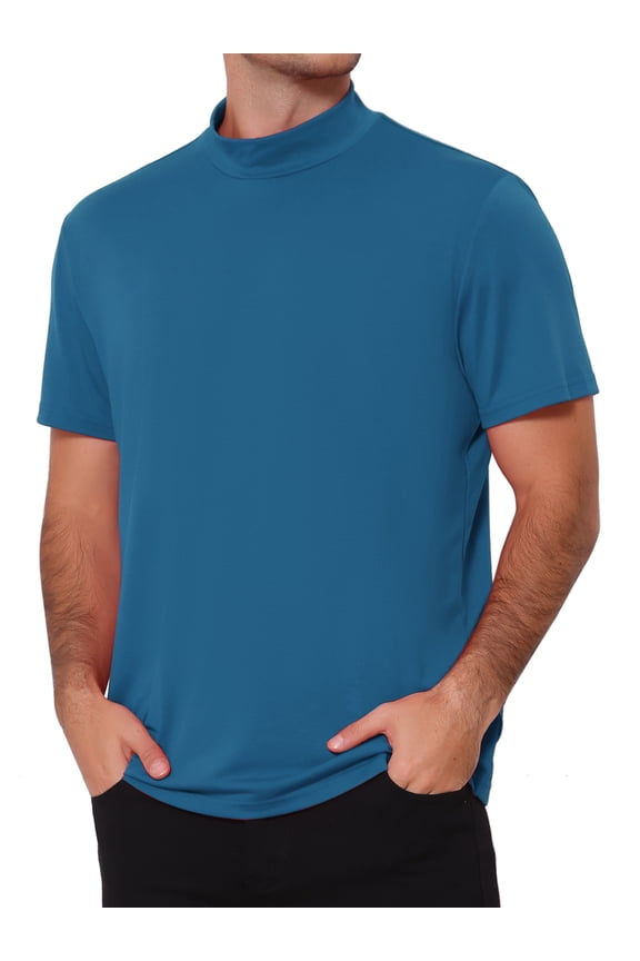 Men's Cotton Mock Turtleneck T-Shirts Casual Undershirt T-Shirt 3XL Navy Blue